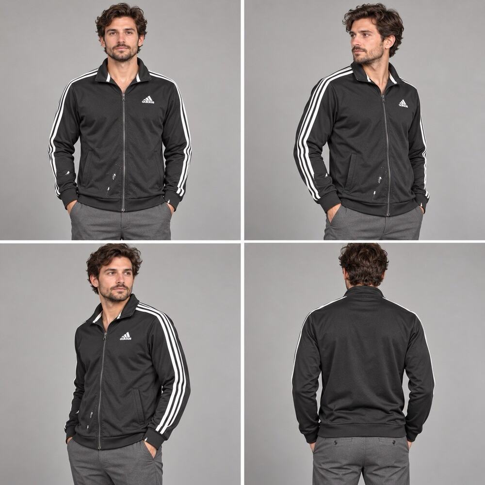 Adidas Track Jacket Mens Small Black White 3 Stripes Full Zip Flawed